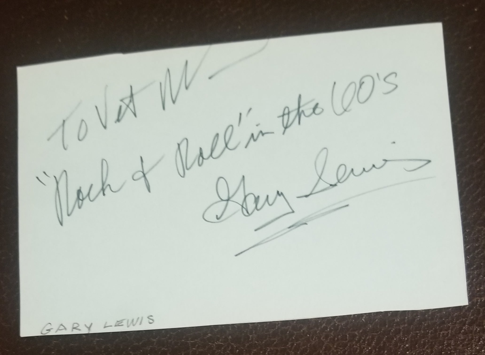 GARY LEWIS (& THE PLAYBOYS) HAND SIGNED CARD