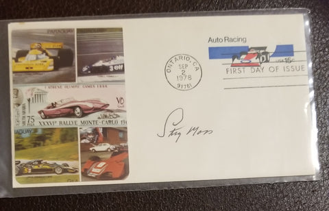 BRITISH RACE CAR DRIVER STIRLING MOSS HAND SIGNED FDC FIRST DAY COVER D.2020