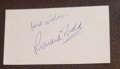 1950'S LEADING MAN ACTOR RICHARD TODD HAND SIGNED CARD D.2009