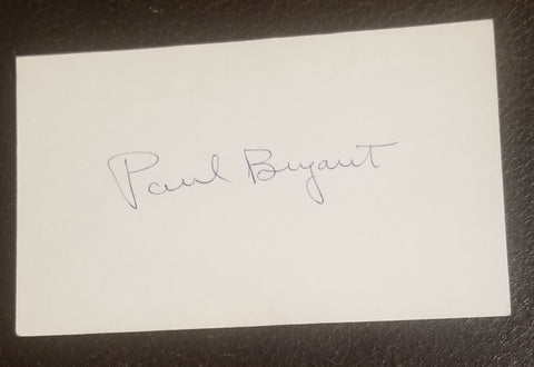 LEGENDARY FOOTBALL COACH PAUL BEAR BRYANT HAND SIGNED CARD D.1983