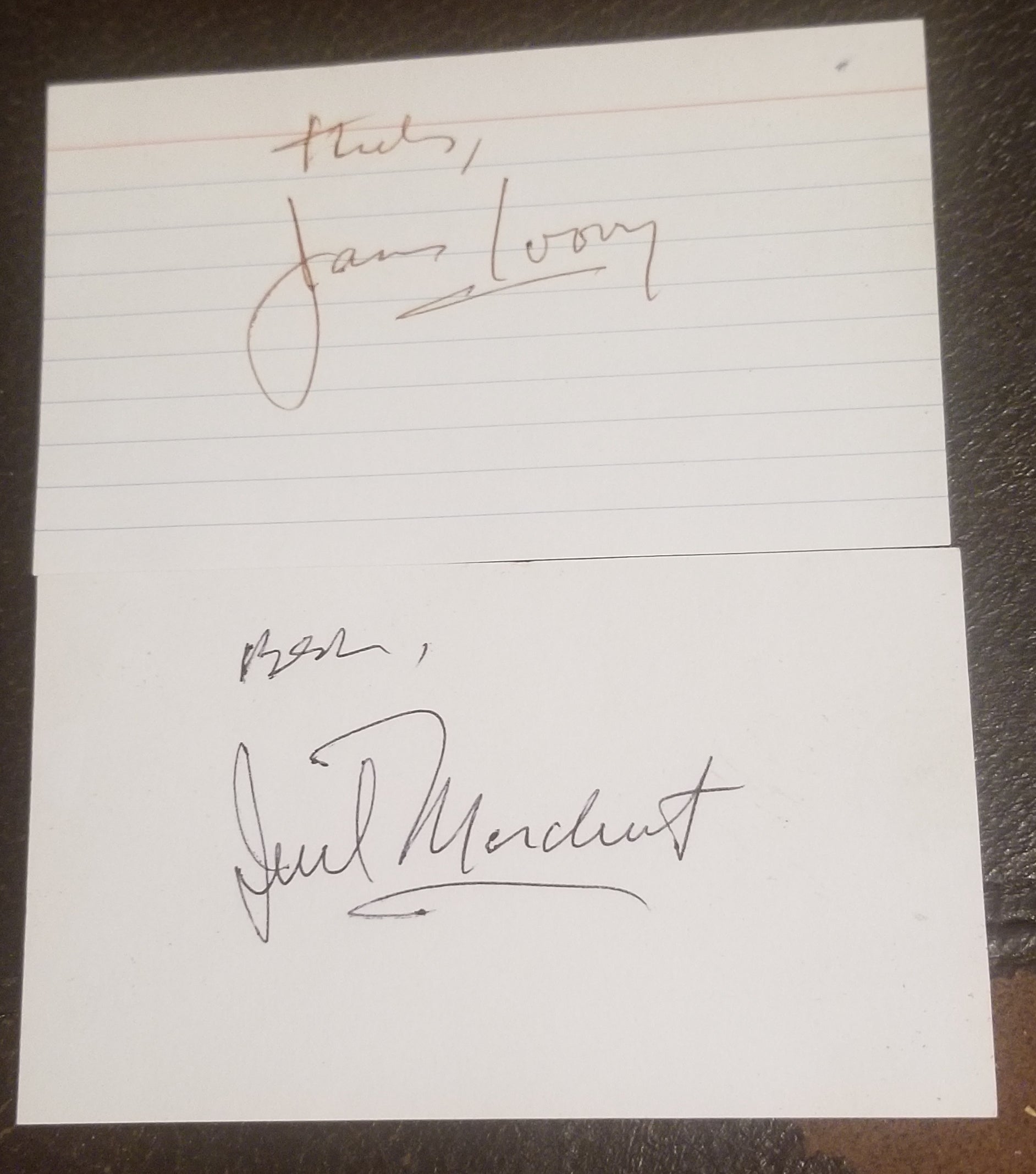 DIRECTOR JAMES IVORY AND PRODUCER ISMAIL MERCHANT(D.2005) HAND SIGNED CARDS