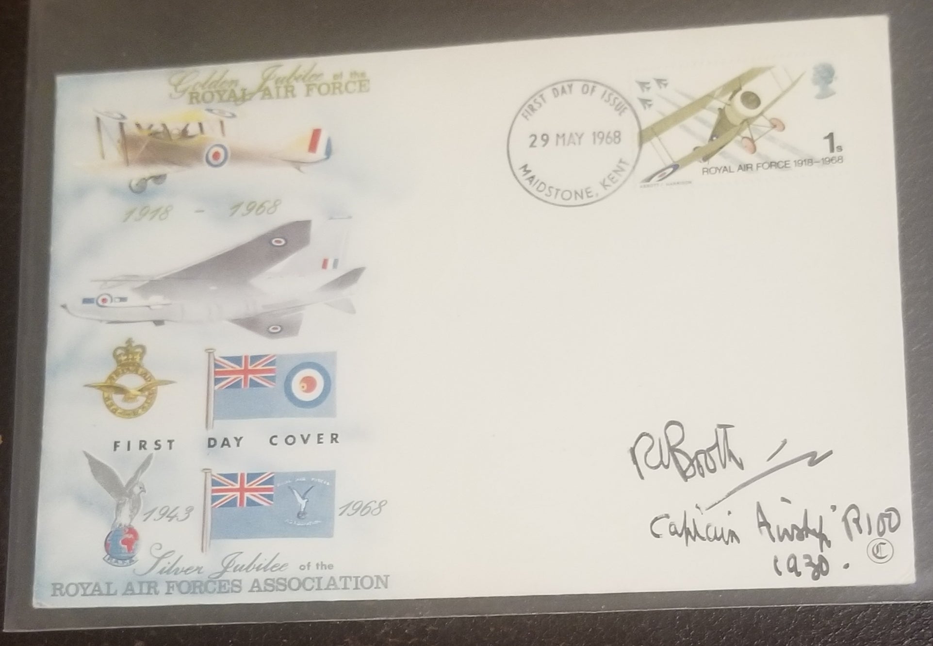 GRAF ZEPPELIN PILOT BRITISH AIRMEN RALPH SLEIGH BOOTH HAND SIGNED VINTAGE FDC FIRST DAY COVER D.1969