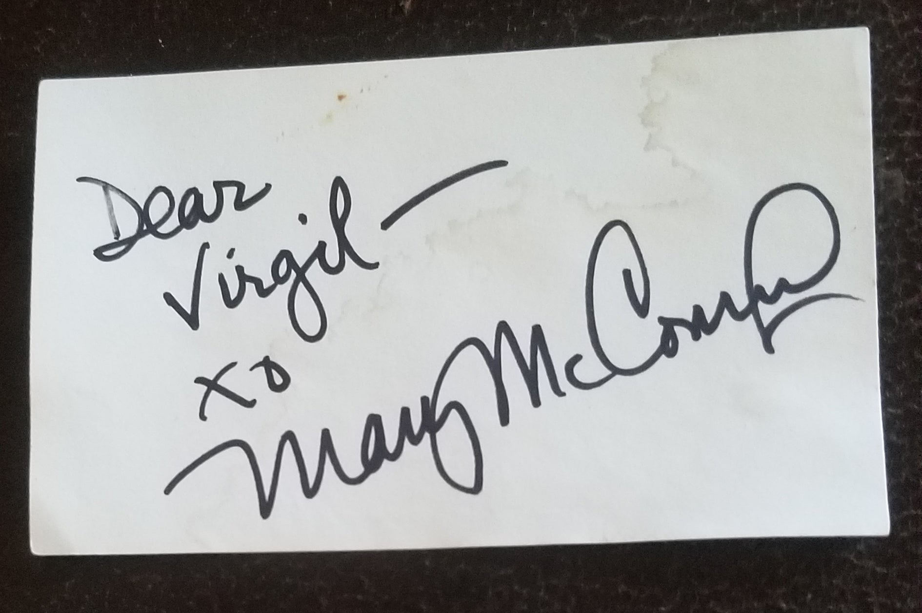 ACTRESS MARY MCCORMACK HAND SIGNED CARD "IN PLAIN SIGHT"