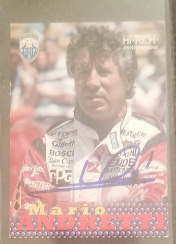 LEGENDARY RACE CAR DRIVER MARIO ANDRETTI HAND SIGNED TRADING CARD