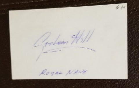 BRITISH RACING LEGEND GRAHAM HILL HAND SIGNED CARD D.1975