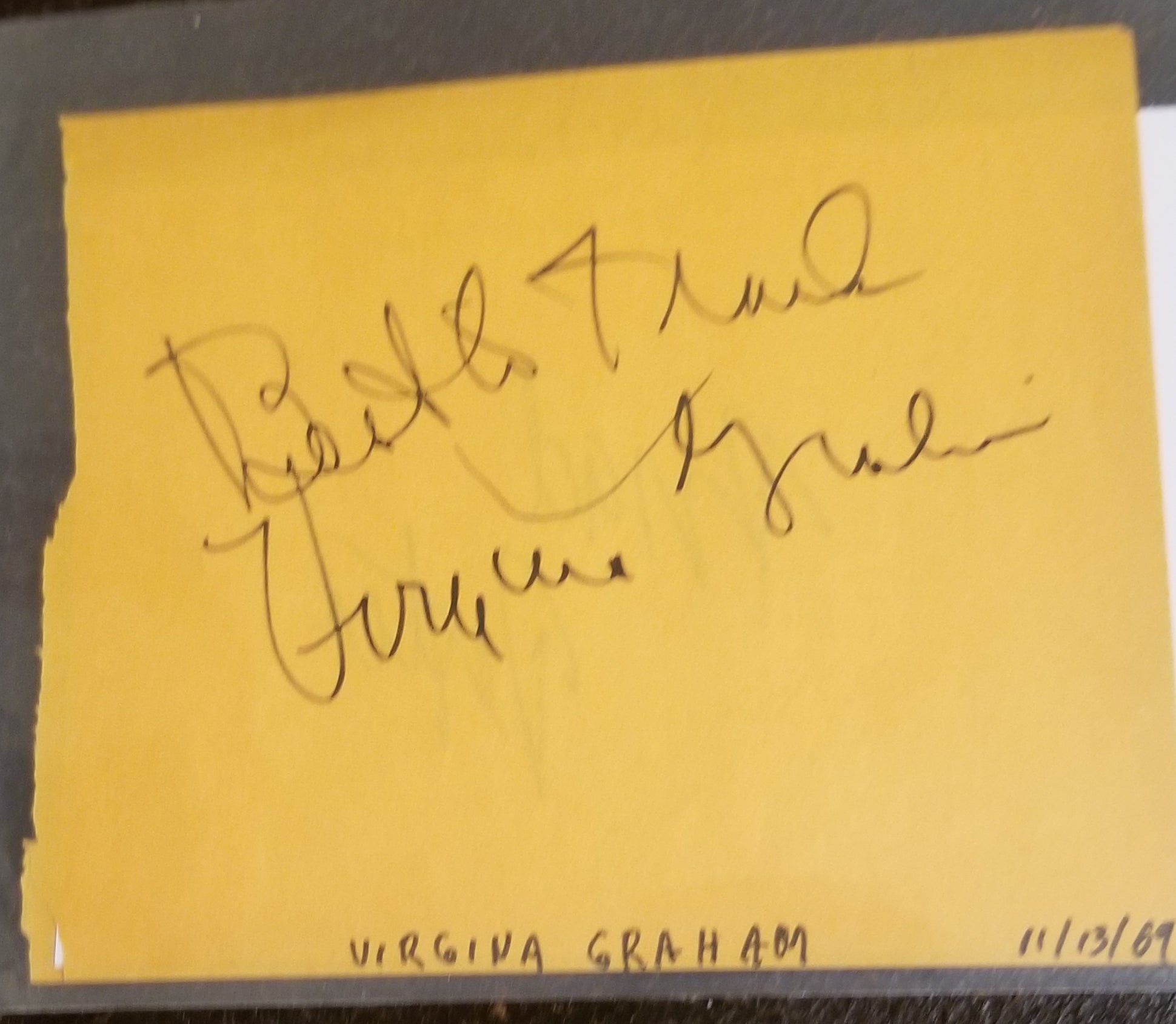 TV TALK SHOW HOST VIRGINIA GRAHAM HAND SIGNED PAGE D.1998