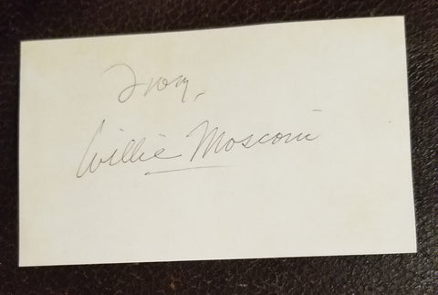 GREAT POOL PLAYER WILLIE MOSCONI HAND SIGNED CARD D.1993