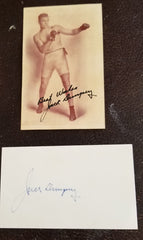 BOXER JACK DEMPSEY HAND SIGNED CARD AND VINTAGE POSTCARD d.1983