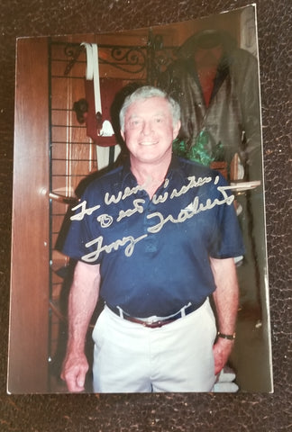 TENNIS CHAMPION AND COMMENTATOR TONY TRABERT HAND SIGNED 4X6" PHOTO D.2021