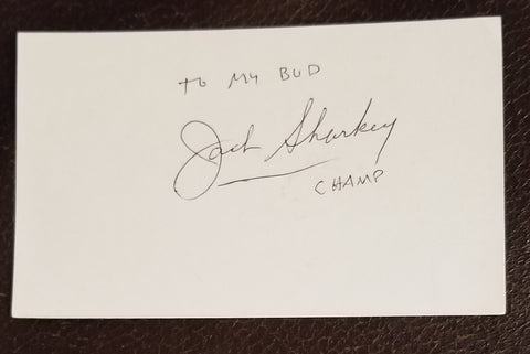 BOXING LEGEND HEAVYWEIGHT CHAMPION JACK SHARKEY HAND SIGNED CARD D.1994