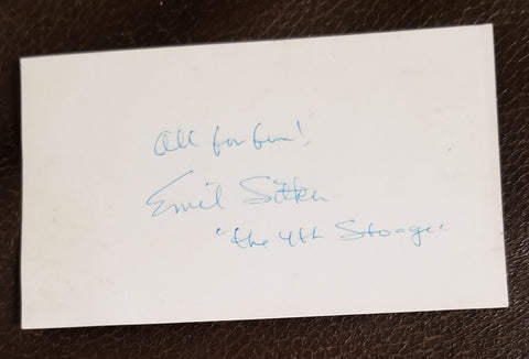 "THE FOURTH STOOGE" ACTOR EMIL SITKA HAND SIGNED CARD D.1998