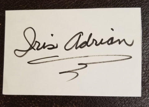 LONG TIME ACTRESS IRIS ADRIAN HAND SIGNED CARD D.1994