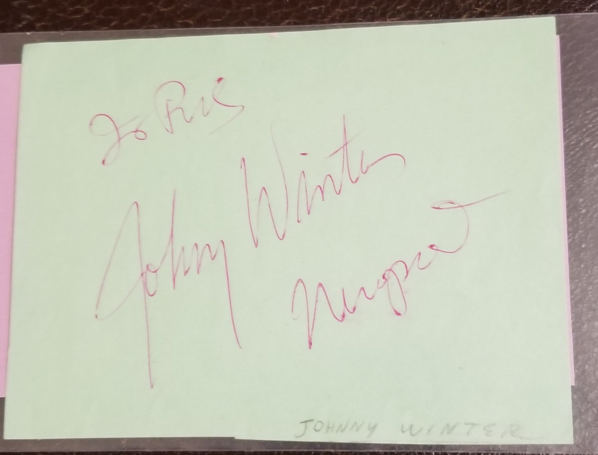 BLUES GREAT JOHNNY WINTER HAND SIGNED PAGE D.2014