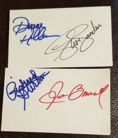 4X THE OAK RIDGE BOYS AUTOGRAPH DUANE ALLEN JOE BONSALL RICHARD STERBAN AND STEVE SANDERS HFF AND SIGNED CARDS