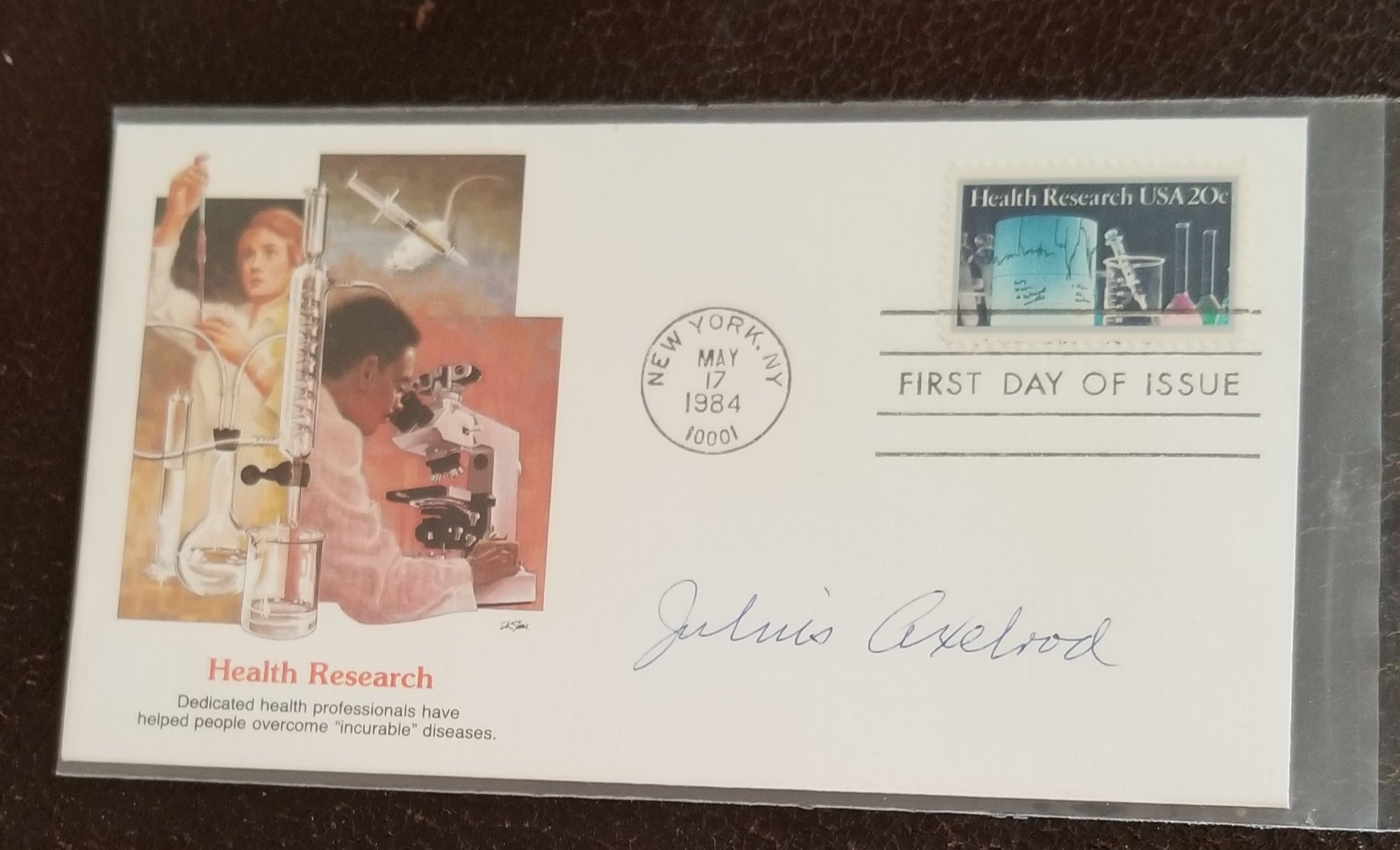 NOBEL PRIZE WINNING BIOCHEMIST JULIUS AXELROD HAND SIGNED FDC FIRST DAY COVER D.2004