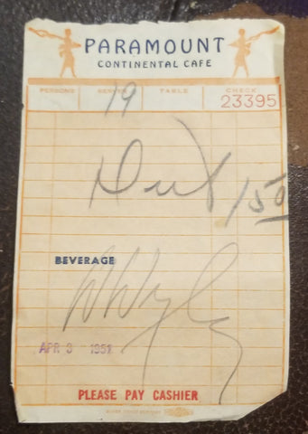 DIRECTOR WILLIAM WYLER HAND SIGNED VINTAGE RECEIPT D.1981