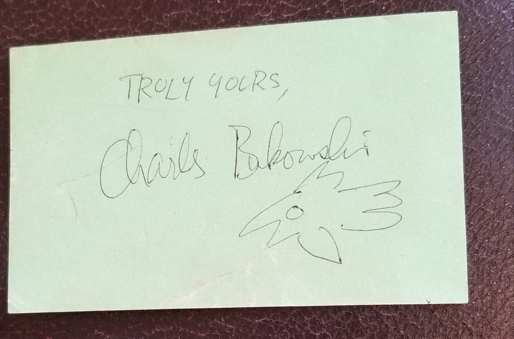 POET NOVELIST CHARLES BUKOWSKI HAND SIGNED CARD D.1994