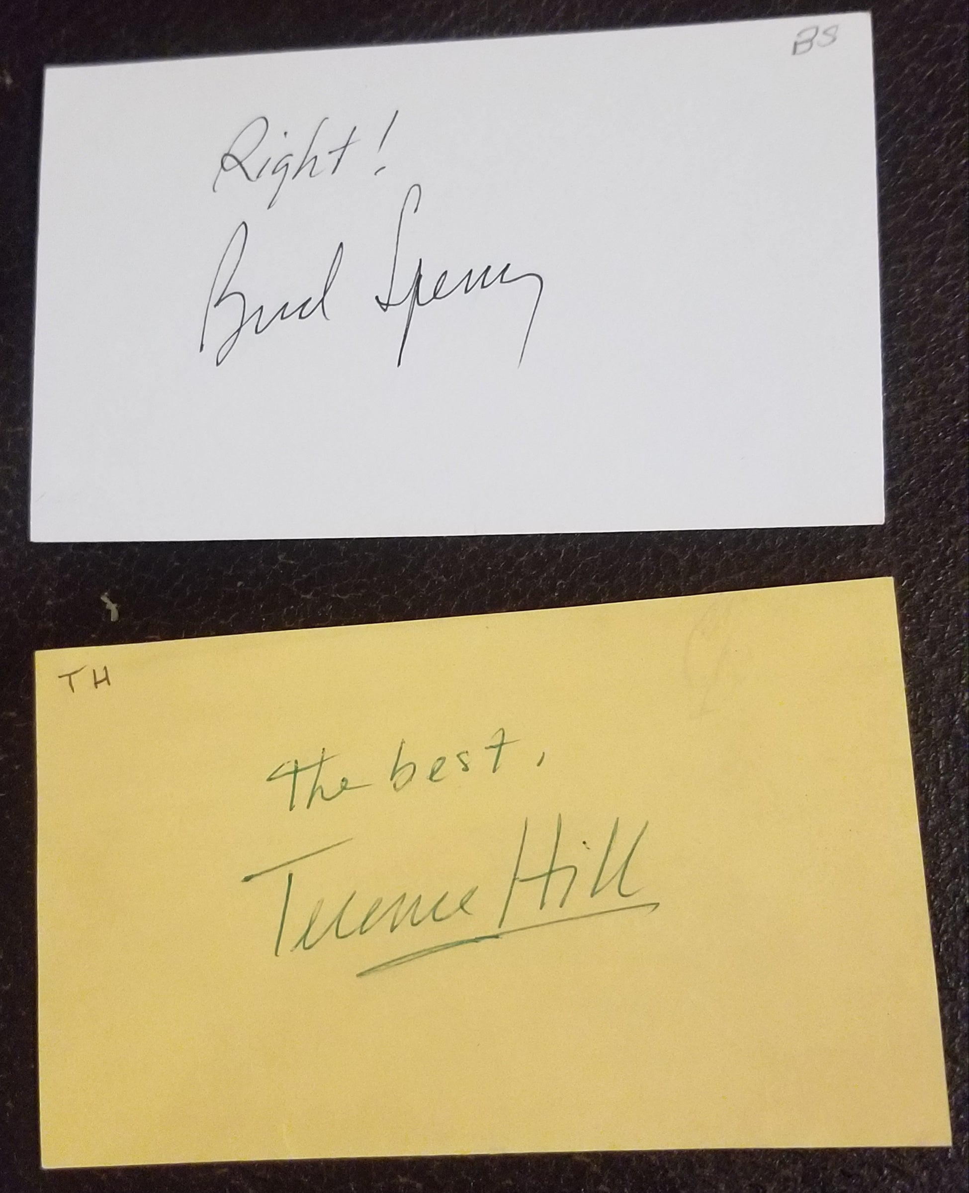 ITALIAN ACTORS TERRANCE HILL AND BUD SPENCER (D.2016) HAND SIGNED CARDS SPAGHETTI WESTERNS