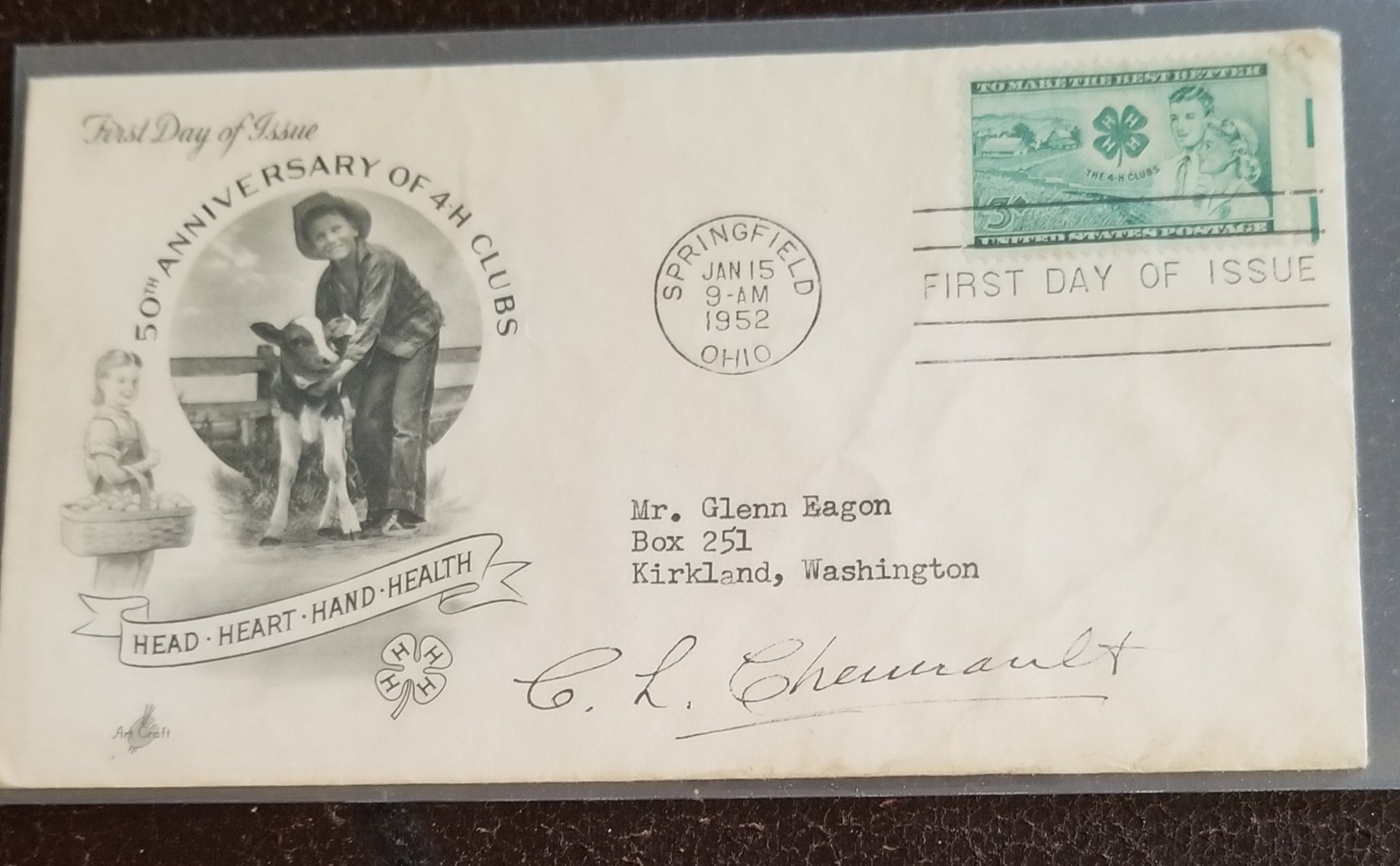 FLYING TIGERS LEADER AVIATOR C. L. CHENNAULT HAND SIGNED FDC FIRST DAY COVER D.1958