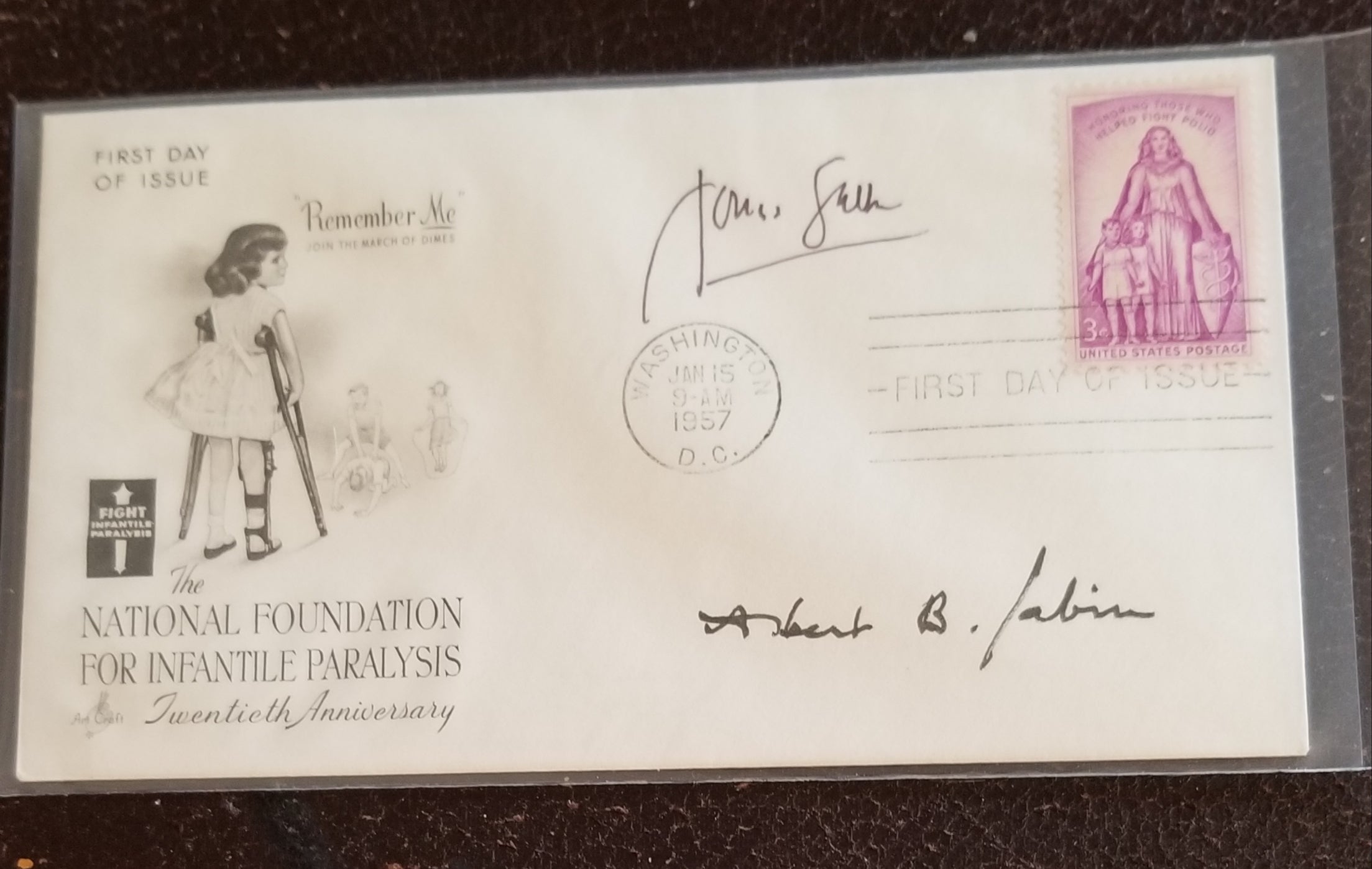 POLIO VACCINE CREATORS JONAS SALK (D.1995) AND ALBERT SABIN (D.1993) HAND SIGNED FDC FIRST DAY COVER