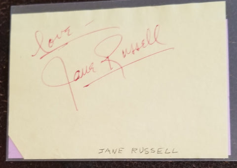 BUXOM BEAUTY ACTRESS JANE RUSSELL HAND SIGNED PAGE