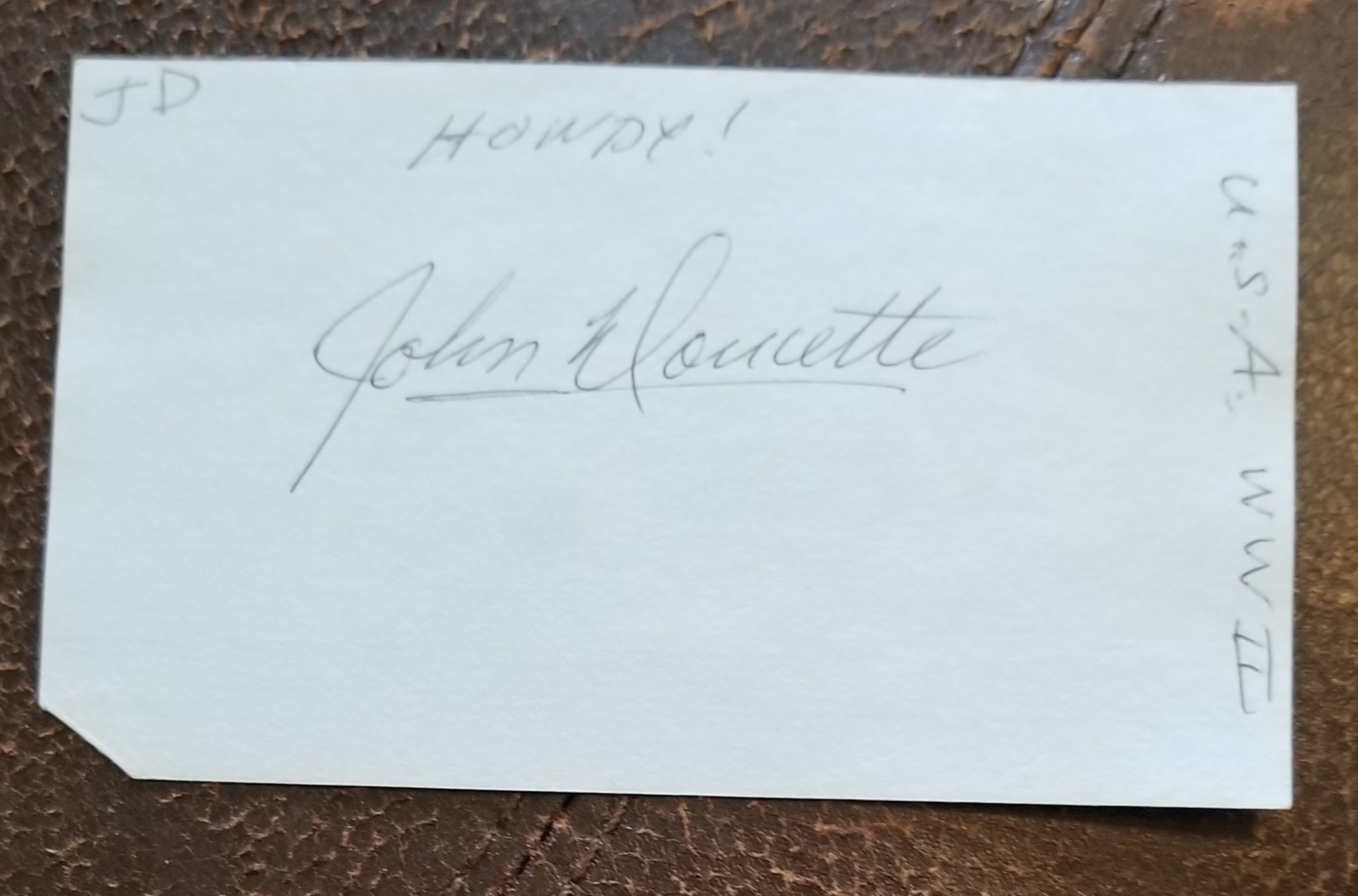 LONG TIME CHARACTER ACTOR JOHN DOUCETTE HAND SIGNED CARD D.1994