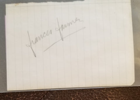 NOTORIOUS ACTRESS FRANCES FARMER HAND SIGNED NOTE PAGE D.1970