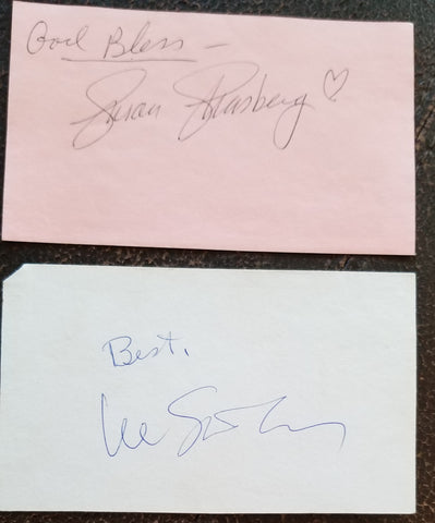 ACTING FATHER AND DAUGHTER LEE AND SUSAN STRASBERG HAND SIGNED CARDS