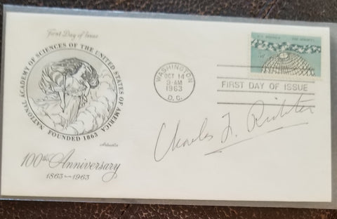 AMERICAN SEISMOLOGIST CHARLES RICHTER HAND SIGNED FDC FIRST DAY COVER D.1985