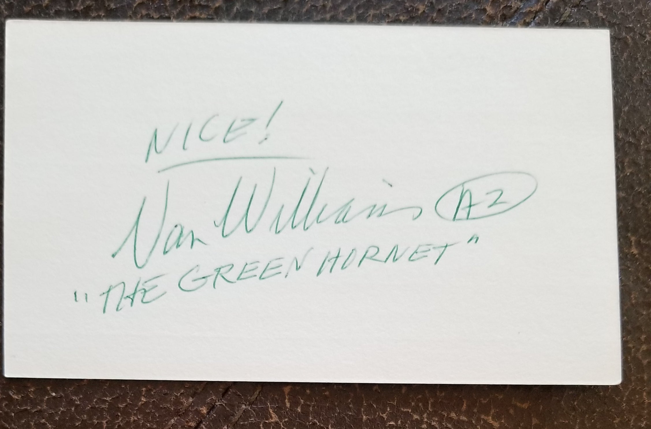 "THE GREEN HORNET" STAR VAN WILLIAMS HAND SIGNED CARD D.2016