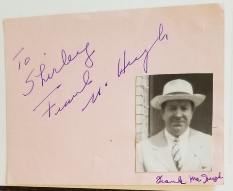 LONG TIME CHARACTER ACTOR FRANK MCHUGH HAND SIGNED PAGE d.1981