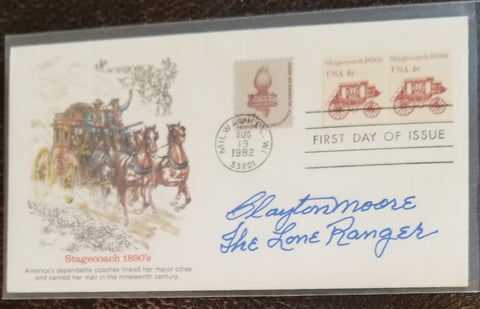 THE LONE RANGER ACTOR CLAYTON MOORE HAND SIGNED FDC FIRST DAY COVER D.1999