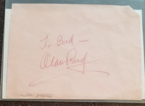 DJ AND CONCERT PROMOTER ALAN FREED HAND SIGNED PAGE D.1965