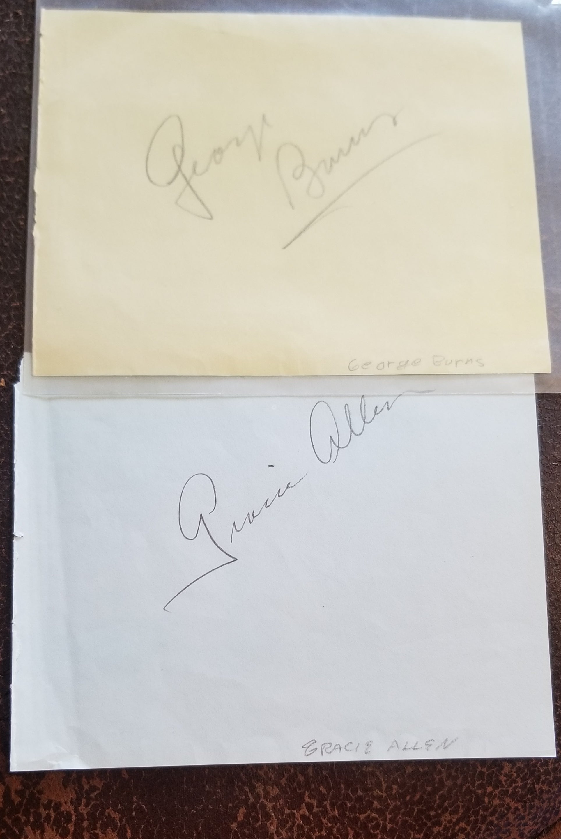 LEGENDARY COUPLE GEORGE BURNS (d.96)  AND GRACIE ALLEN (d.64) HAND SIGNED PAGES