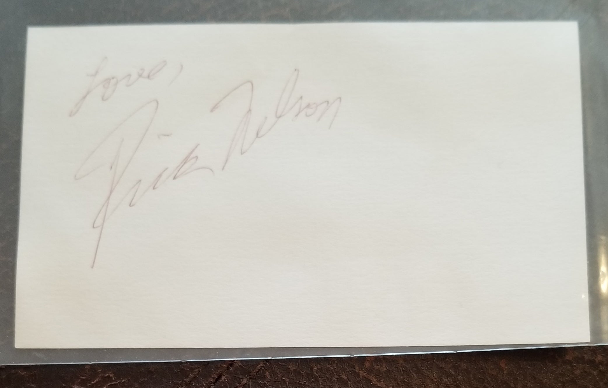 ROCK STAR ACTOR RICKY NELSON HAND SIGNED CARD D 1985