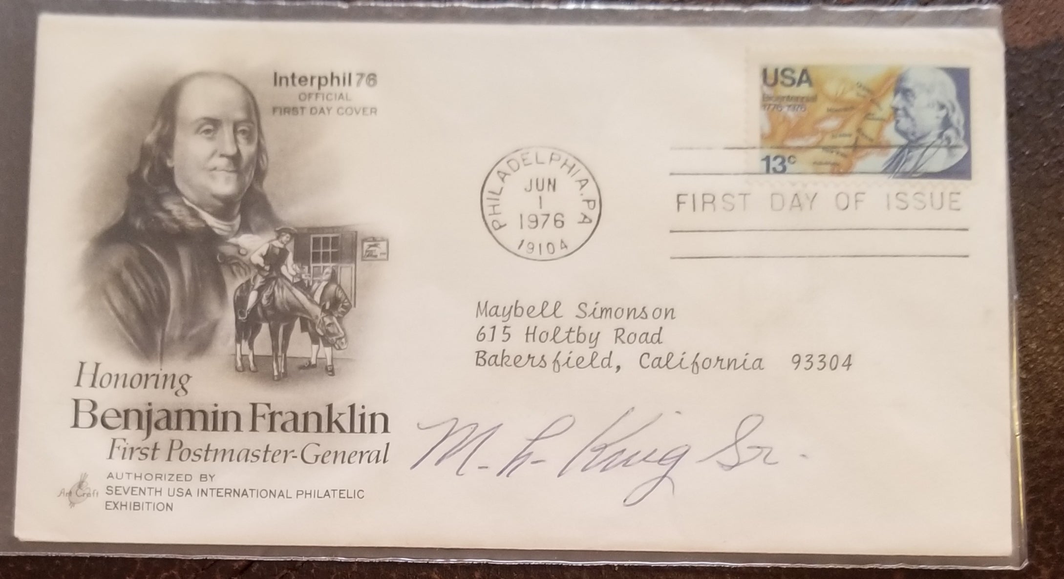 AMERICAN BAPTIST PASTOR MARTIN LUTHER KING SR. HAND SIGNED FDC FIRST DAY COVER D.1984