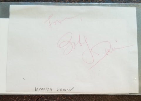 EARLY ROCK HEARTTHROB BOBBY DARIN HAND SIGNED PAGE D.1973