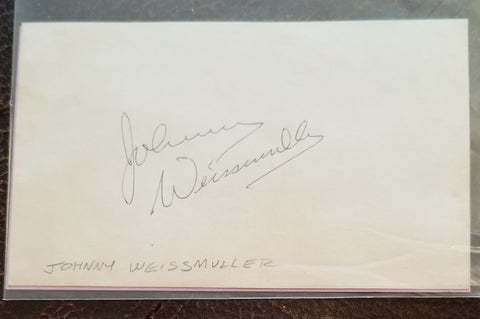 OLYMPIC CHAMPION AND TARZAN ACTOR JOHNNY WEISSMULLER HAND SIGNED CARD D.1984