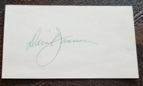 "THE FUGITIVE" STAR DAVID JANSSEN HAND SIGNED CARD D.1980