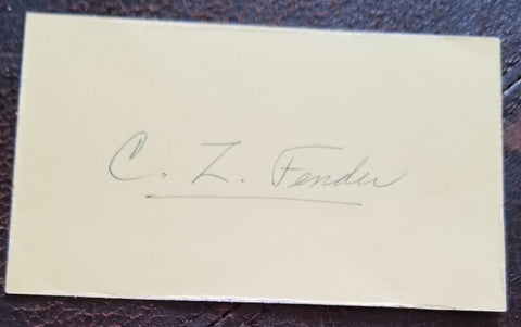 GUITAR LEGENDARY MAKER (C.L) FENDER HAND SIGNED CARD D.1991