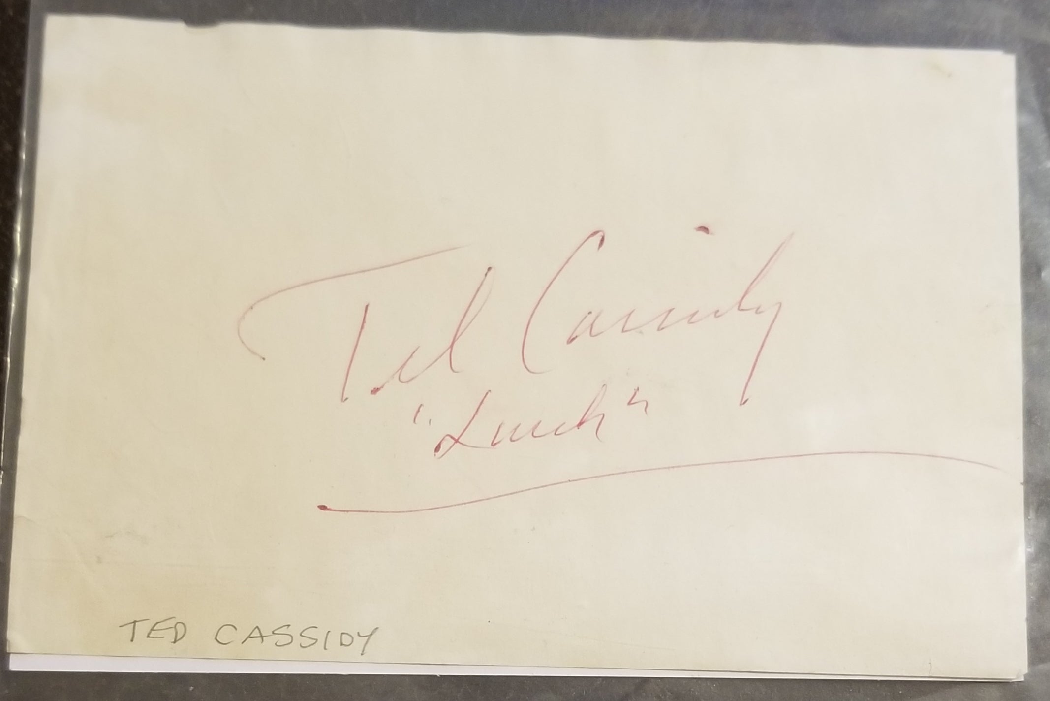 LURCH ADDAMS FAMILY ACTOR TED CASSIDY HAND SIGNED PAGE D.1979