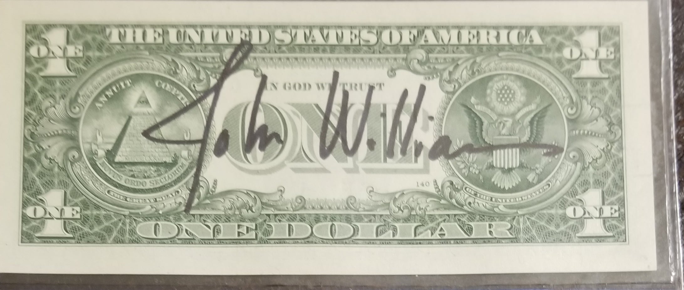 STAR WARS COMPOSER JOHN WILLIAMS HAND SIGNED ONE DOLLAR BILL