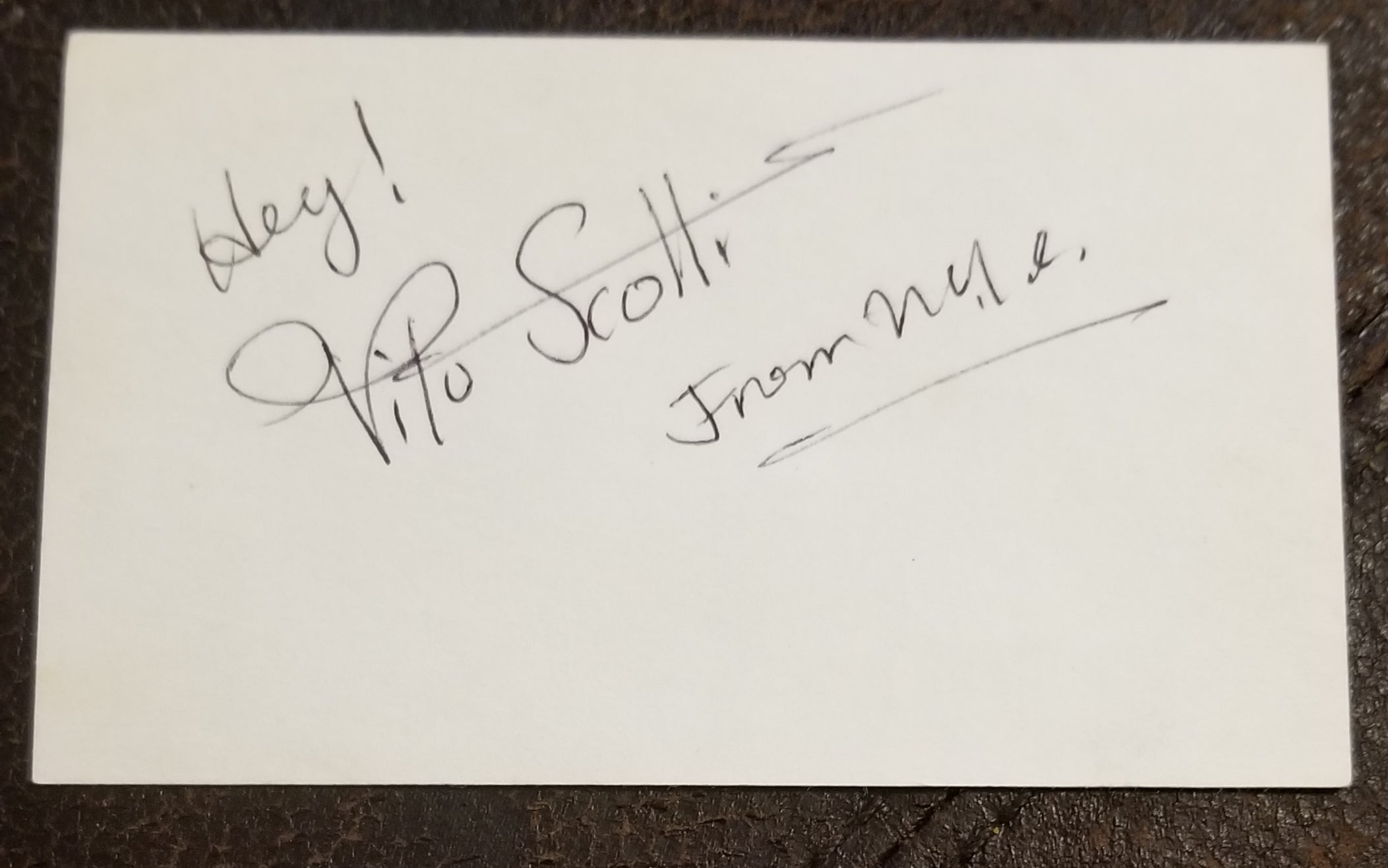 LONG TIME CHARACTER ACTOR VITO SCOTTI HAND SIGNED CARD D.1996