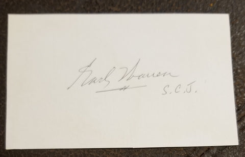 CALIFORNIA GOVERNOR AND SUPREME COURT JUSTICE EARL WARREN HAND SIGNED CARD D.1974