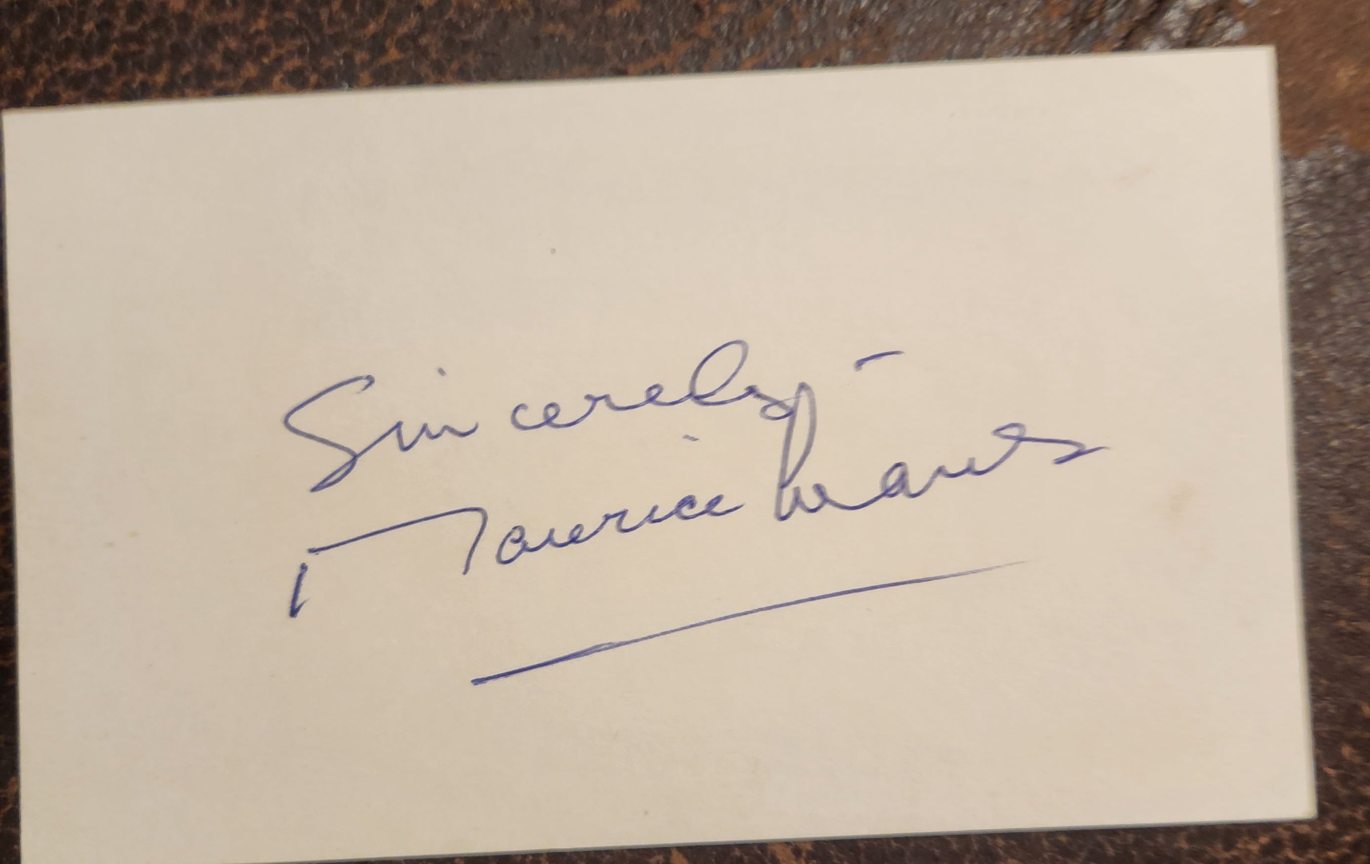 "PLANET OF THE APES" ENGLISH ACTOR MAURICE EVANS HAND SIGNED CARD D.1989