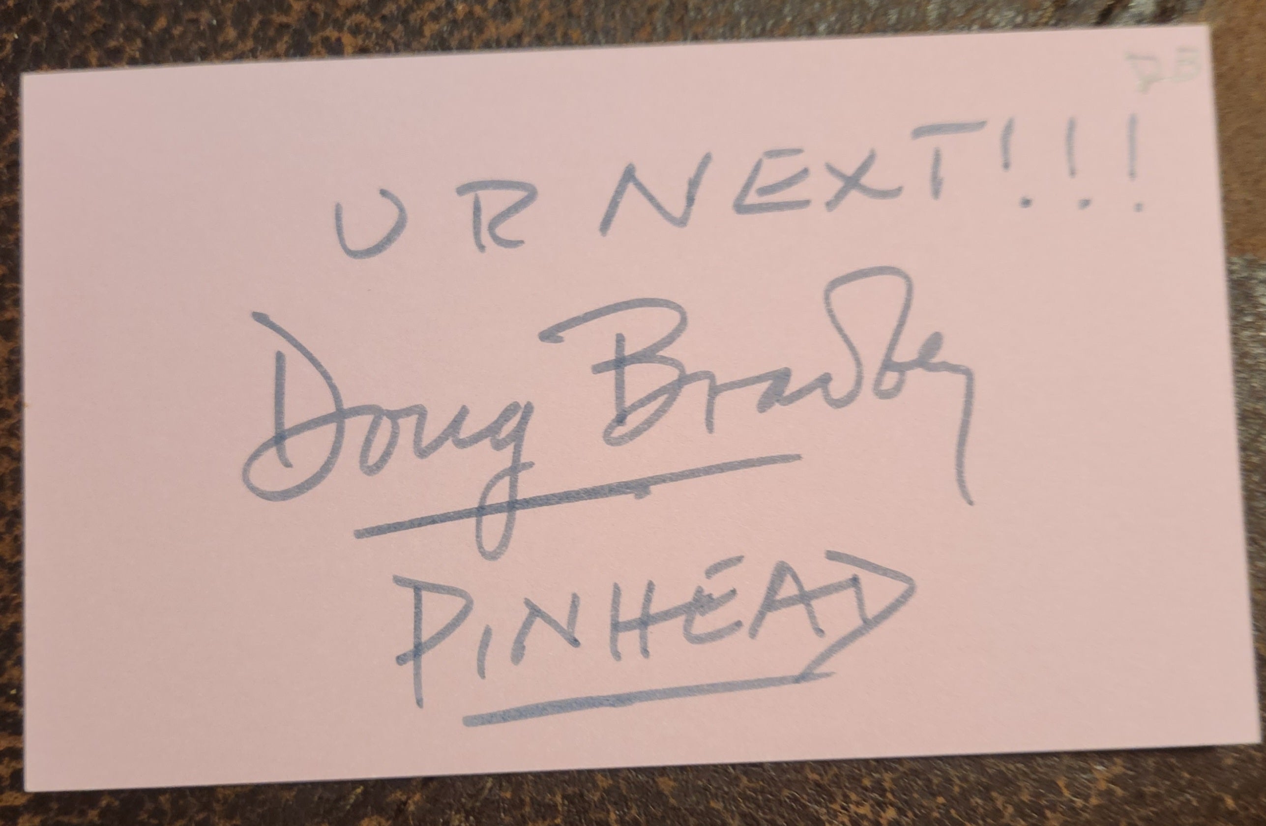 "PINHEAD" ACTOR DOUG BRADLEY HAND SIGNED CARD HELLRAISER