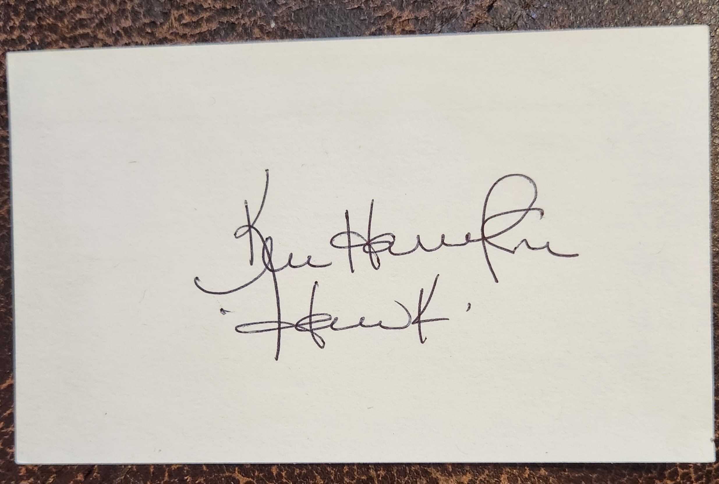 BASEBALL PLAYER AND ANNOUNCER KEN HAWK HARRELSON HAND SIGNED CARD