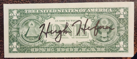 PLAYBOY CREATOR HUGH HEFNER HAND SIGNED 1957 ONE DOLLAR SILVER CERTIFICATE D.2017