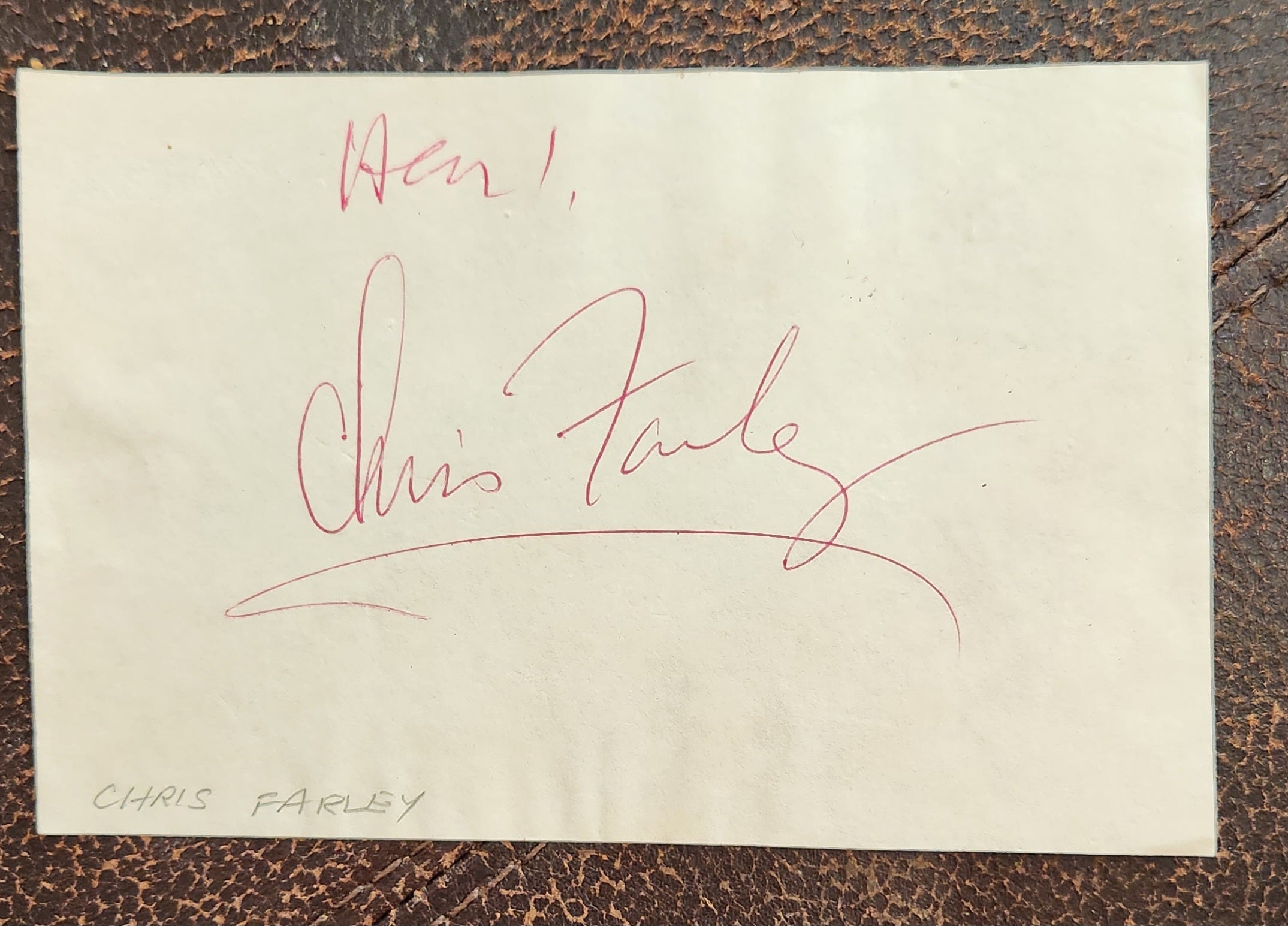 SNL FUNNY MAN CHRIS FARLEY HAND SIGNED PAGE D.1997