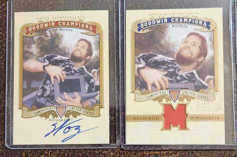 2 2012 GOODWIN CHAMPION STEVE WOZNIAK CARDS ONE AUTOGRAPH AND ONE MEMORABILIA